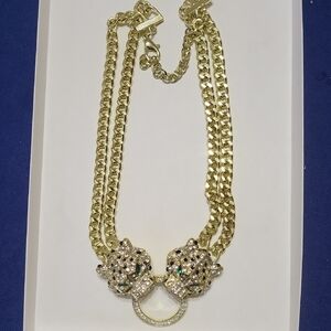 Gold-Tone Double Chain and Panther Head Necklace